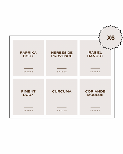 Lot de 6 étiquettes beige personnalisables